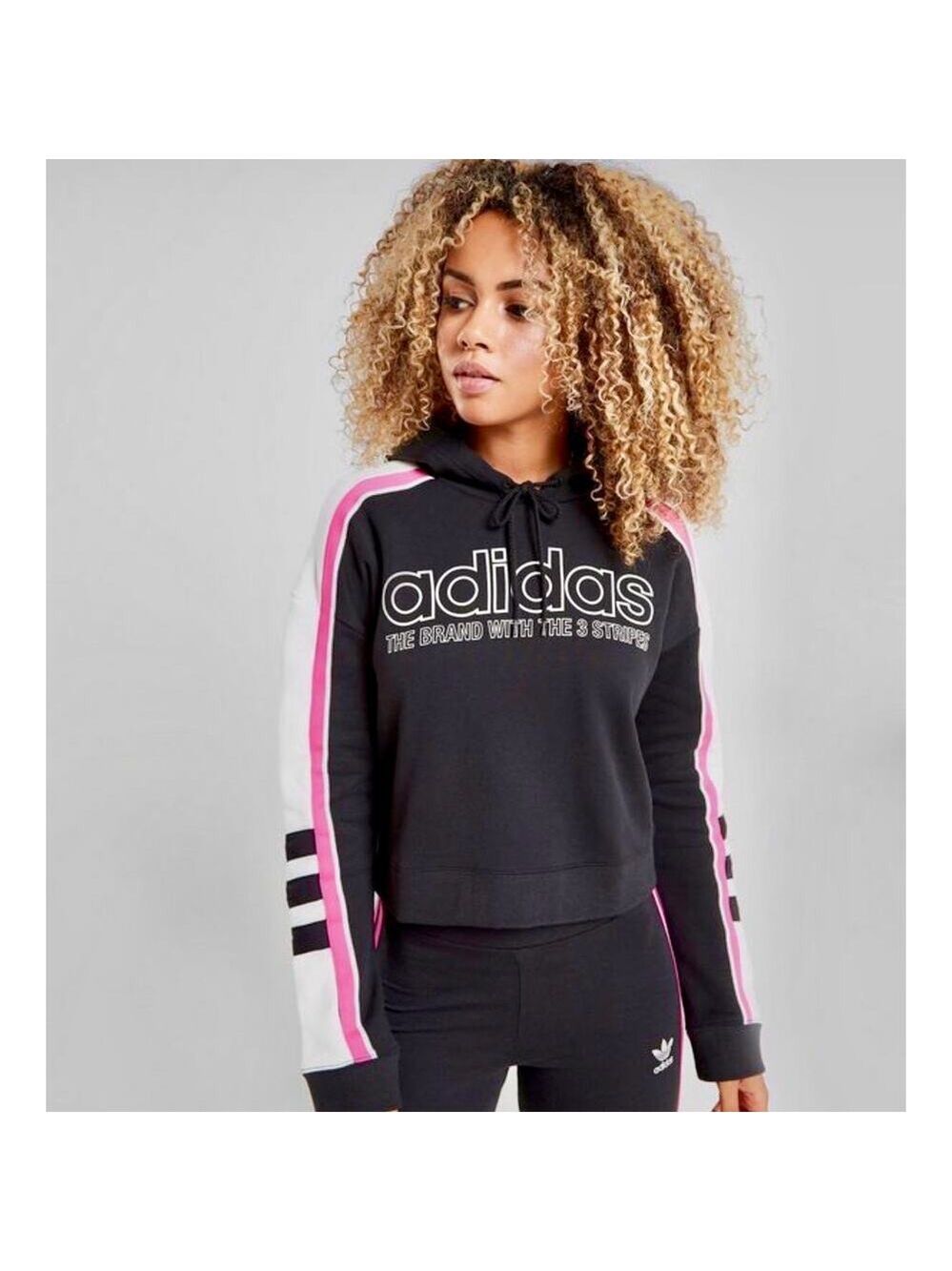 Rare Adidas Y2K Color-Block Cropped Hoodie 💗🖤 Retro Moto size xsmall